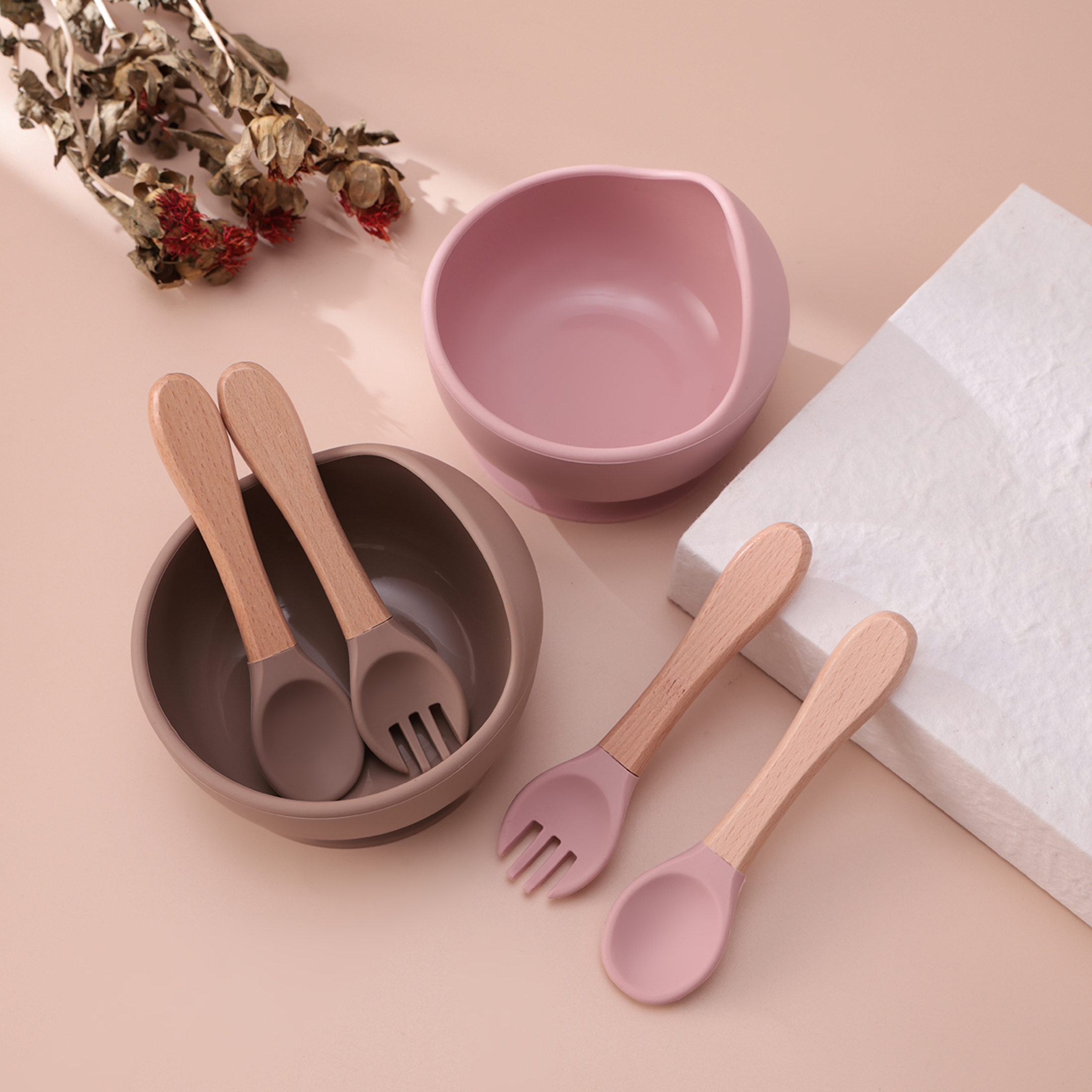 Baby Food Utensils Set - Color Kids 3PCS Silicone Baby Feeding