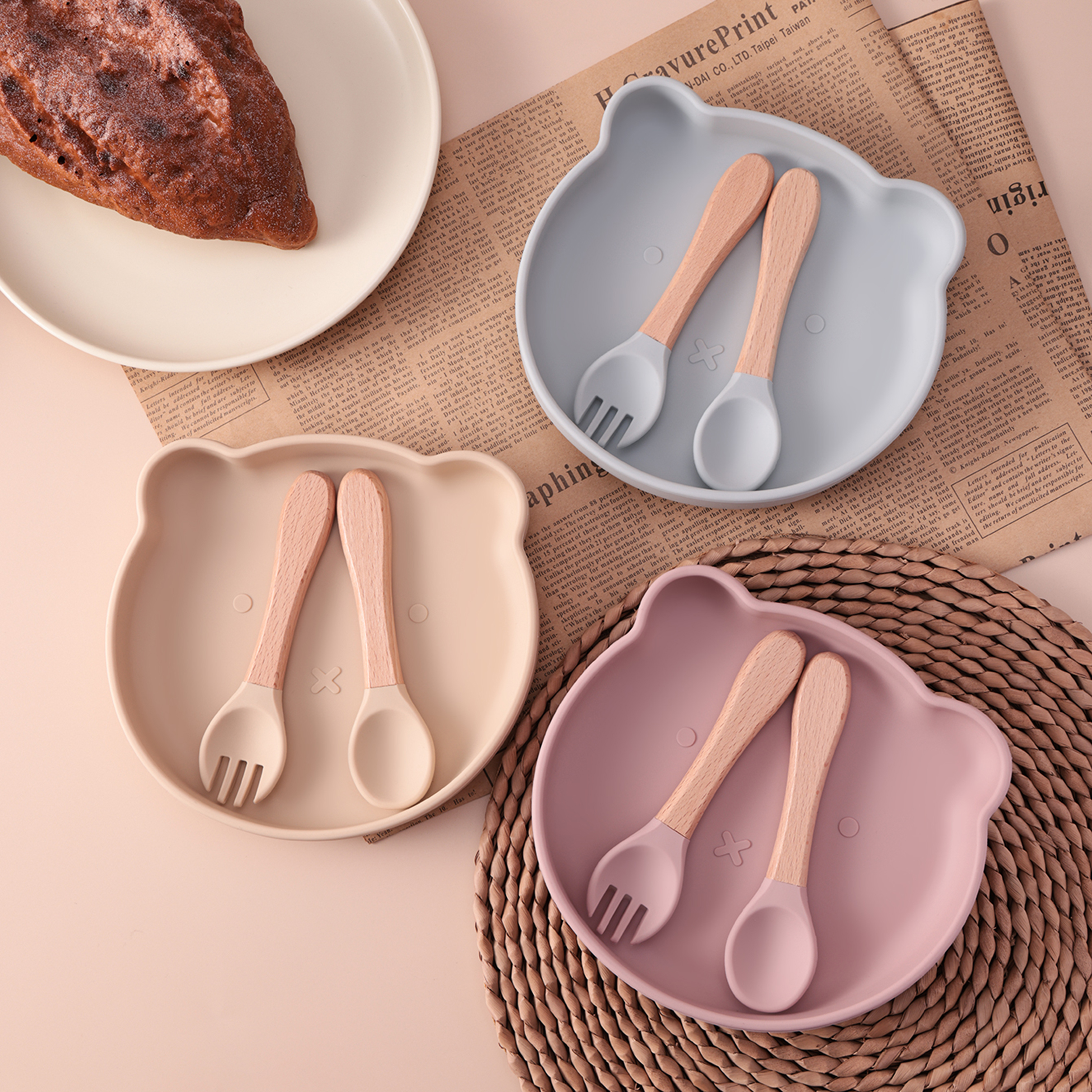 Baby Food Menu - 3PCS Cartoon Bear Silicone Suction Dishes