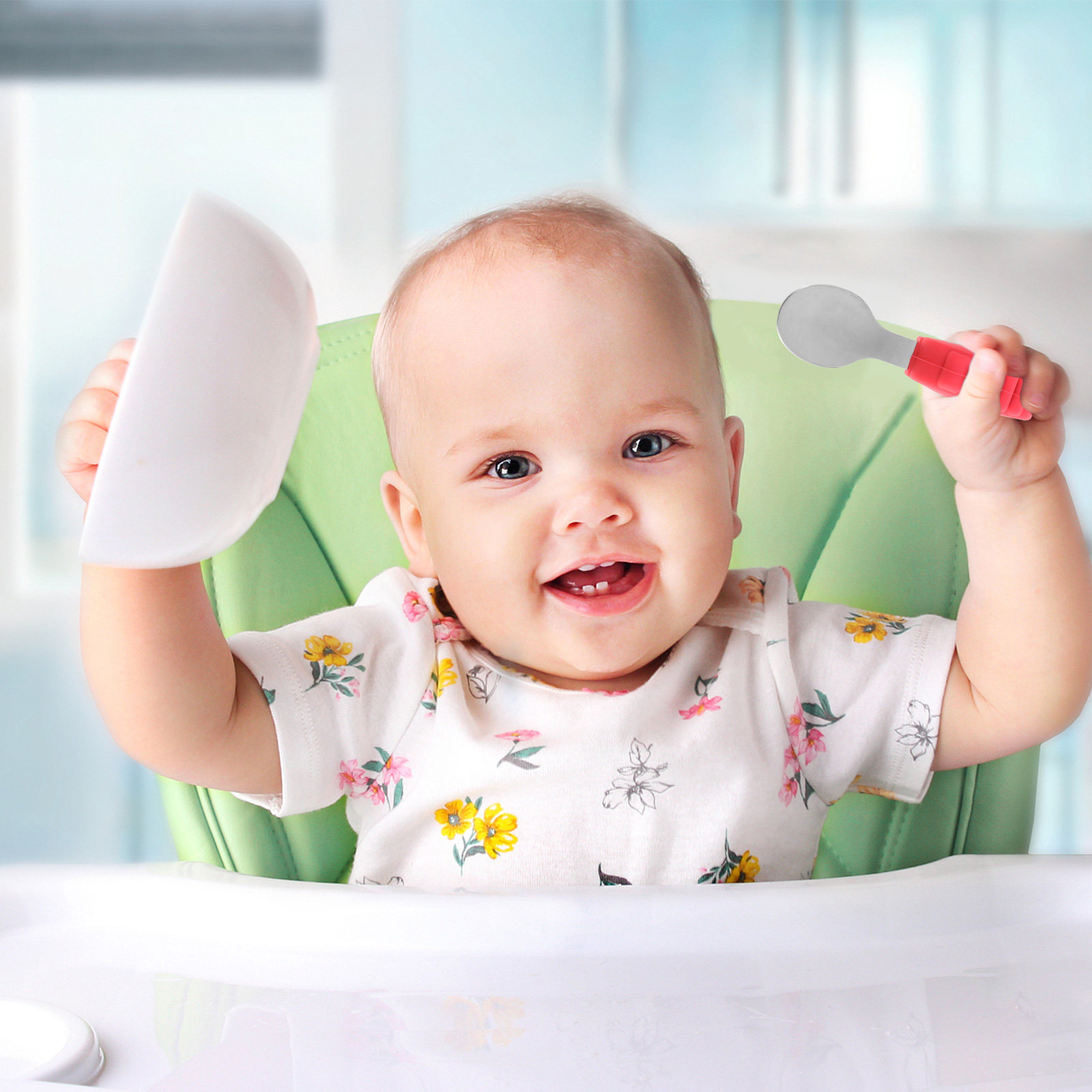 Self Feed Spoon - 1Set Baby Feeding Utensils Stainless Steel