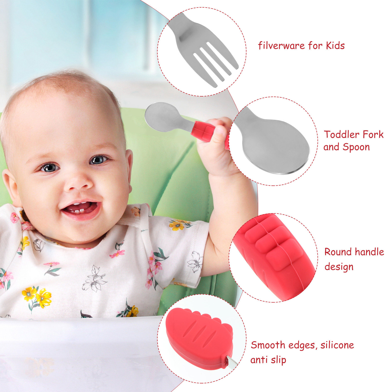 1Set Baby Feeding Utensils Sta - Self Feed Spoon recension och pris